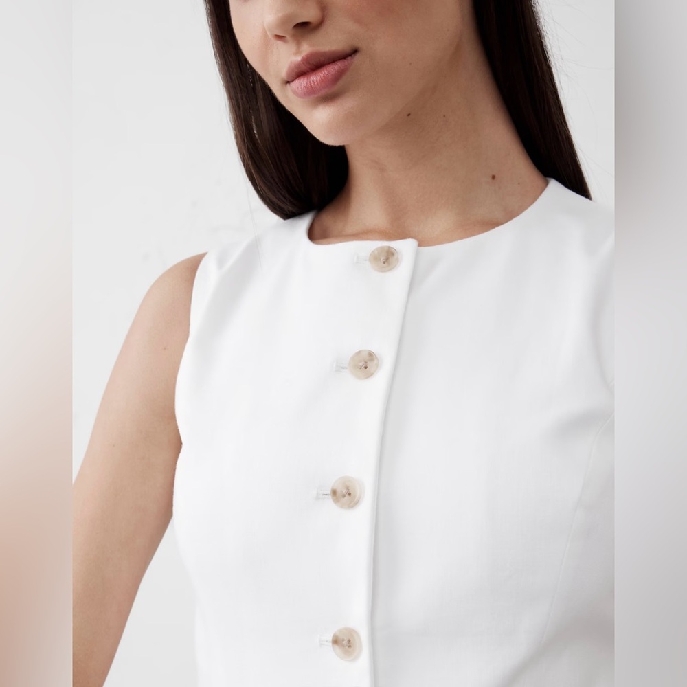 Banana Republic Factory LINEN-BLEND LONG CUTAWAY VEST color WHITE size Medium - Picture 3 of 4